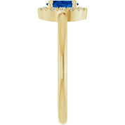 14K Yellow Lab-Grown Blue Sapphire & 1/10 CTW Natural Diamond French-Set Halo-Style Ring