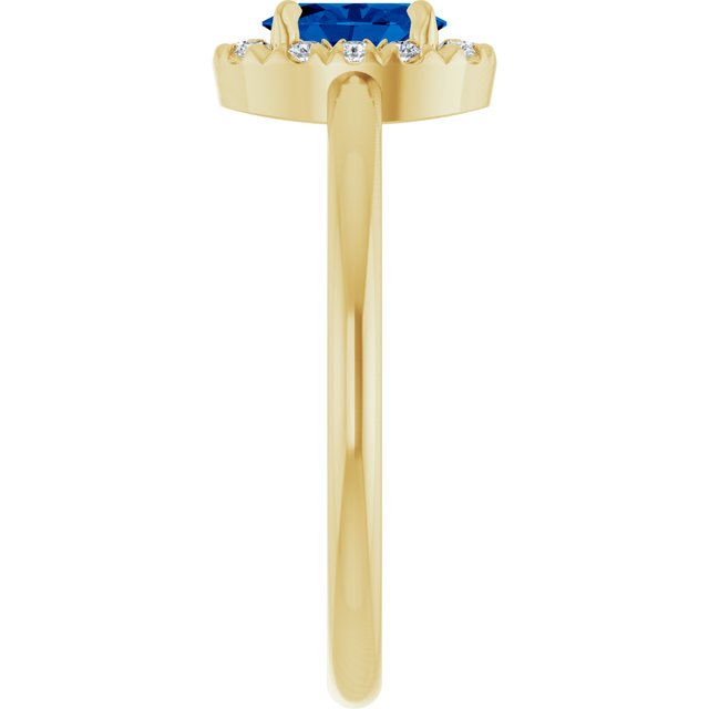 14K Yellow Lab-Grown Blue Sapphire & 1/10 CTW Natural Diamond French-Set Halo-Style Ring