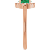 14K Rose Natural Emerald & 1/10 CTW Natural Diamond French-Set Halo-Style Ring