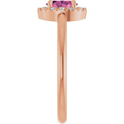 14K Rose Natural Pink Tourmaline & 1/10 CTW Natural Diamond French-Set Halo-Style Ring