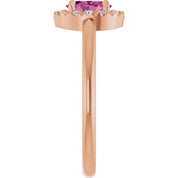14K Rose Natural Pink Tourmaline & 1/10 CTW Natural Diamond French-Set Halo-Style Ring