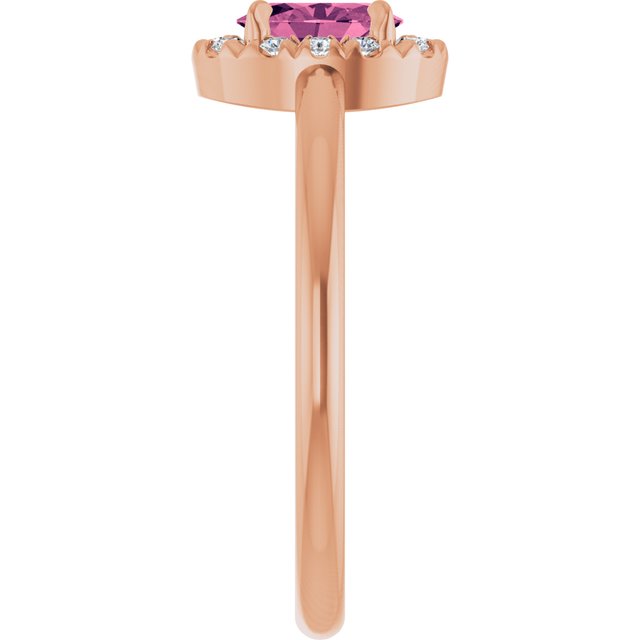 14K Rose Natural Pink Tourmaline & 1/10 CTW Natural Diamond French-Set Halo-Style Ring