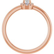 14K Rose Natural White Sapphire & .05 CTW Natural Diamond French-Set Halo-Style Ring