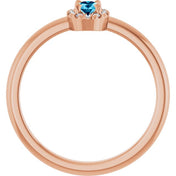 14K Rose Natural Aquamarine & .05 CTW Natural Diamond French-Set Halo-Style Ring