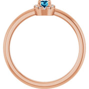 14K Rose Natural Aquamarine & .05 CTW Natural Diamond French-Set Halo-Style Ring