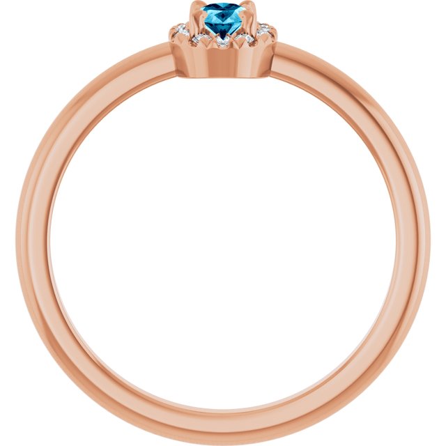 14K Rose Natural Aquamarine & .05 CTW Natural Diamond French-Set Halo-Style Ring