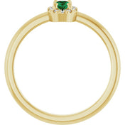 14K Yellow Natural Emerald & .05 CTW Natural Diamond French-Set Halo-Style Ring