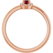 14K Rose Lab-Grown Ruby & .05 CTW Natural Diamond French-Set Halo-Style Ring