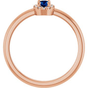 14K Rose Natural Blue Sapphire & .05 CTW Natural Diamond French-Set Halo-Style Ring