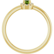 14K Yellow Natural Peridot & .05 CTW Natural Diamond French-Set Halo-Style Ring