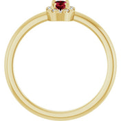 14K Yellow Lab-Grown Ruby & .05 CTW Natural Diamond French-Set Halo-Style Ring