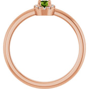 14K Rose Natural Peridot & .05 CTW Natural Diamond French-Set Halo-Style Ring