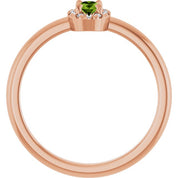 14K Rose Natural Peridot & .05 CTW Natural Diamond French-Set Halo-Style Ring
