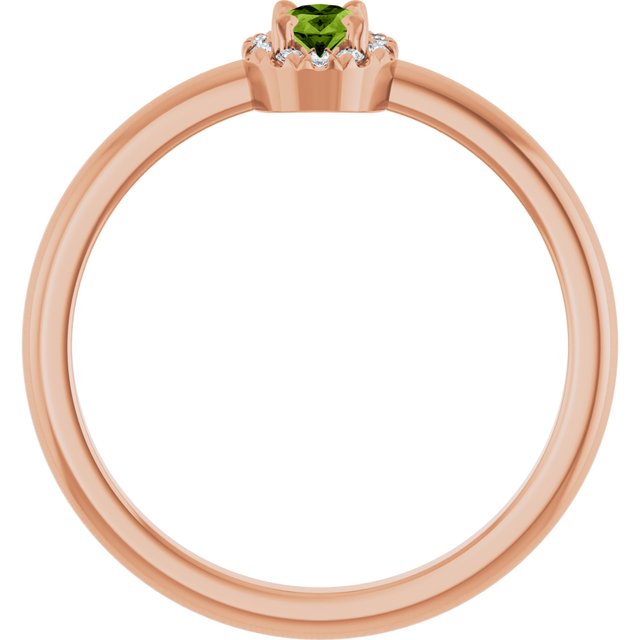 14K Rose Natural Peridot & .05 CTW Natural Diamond French-Set Halo-Style Ring