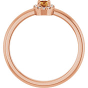 14K Rose Natural Citrine & .05 CTW Natural Diamond French-Set Halo-Style Ring