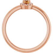 14K Rose Natural Citrine & .05 CTW Natural Diamond French-Set Halo-Style Ring