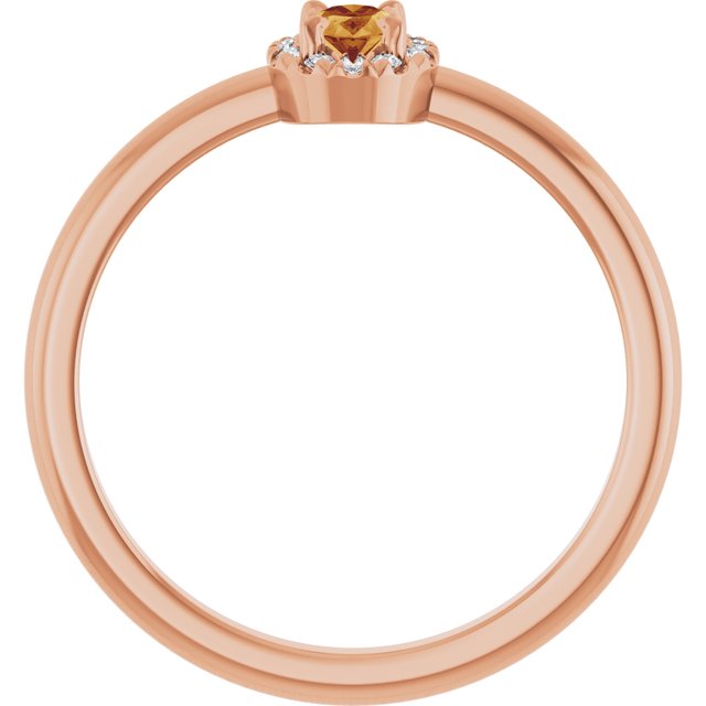 14K Rose Natural Citrine & .05 CTW Natural Diamond French-Set Halo-Style Ring