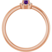 14K Rose Natural Amethyst & .05 CTW Natural Diamond French-Set Halo-Style Ring
