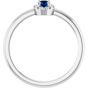 14K White Natural Blue Sapphire & .05 CTW Natural Diamond French-Set Halo-Style Ring