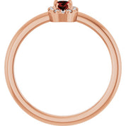 14K Rose Natural Mozambique Garnet & .05 CTW Natural Diamond French-Set Halo-Style Ring