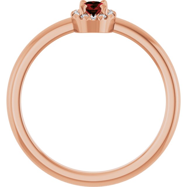 14K Rose Natural Mozambique Garnet & .05 CTW Natural Diamond French-Set Halo-Style Ring