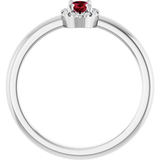 Sterling Silver Natural Ruby & .05 CTW Natural Diamond French-Set Halo-Style Ring