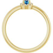 14K Yellow Natural Blue Zircon & .05 CTW Natural Diamond French-Set Halo-Style Ring