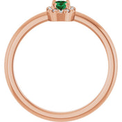 14K Rose Lab-Grown Emerald & .05 CTW Natural Diamond French-Set Halo-Style Ring
