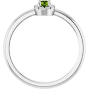 14K White Natural Peridot & .05 CTW Natural Diamond French-Set Halo-Style Ring