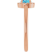 14K Rose Natural Blue Zircon & .05 CTW Natural Diamond French-Set Halo-Style Ring