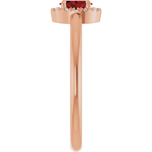 14K Rose Natural Mozambique Garnet & .05 CTW Natural Diamond French-Set Halo-Style Ring