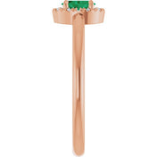 14K Rose Natural Emerald & .05 CTW Natural Diamond French-Set Halo-Style Ring