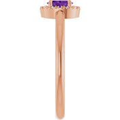 14K Rose Natural Amethyst & .05 CTW Natural Diamond French-Set Halo-Style Ring