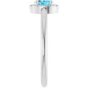 Sterling Silver Natural Aquamarine & .05 CTW Natural Diamond French-Set Halo-Style Ring