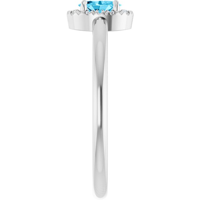 Sterling Silver Natural Aquamarine & .05 CTW Natural Diamond French-Set Halo-Style Ring