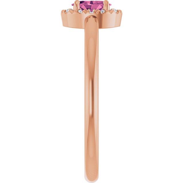 14K Rose Natural Pink Tourmaline & .05 CTW Natural Diamond French-Set Halo-Style Ring