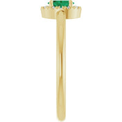 14K Yellow Natural Emerald & .05 CTW Natural Diamond French-Set Halo-Style Ring