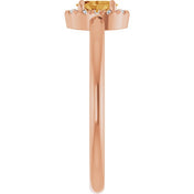14K Rose Natural Citrine & .05 CTW Natural Diamond French-Set Halo-Style Ring