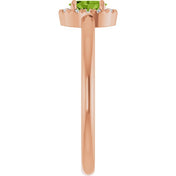 14K Rose Natural Peridot & .05 CTW Natural Diamond French-Set Halo-Style Ring