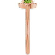 14K Rose Natural Peridot & .05 CTW Natural Diamond French-Set Halo-Style Ring
