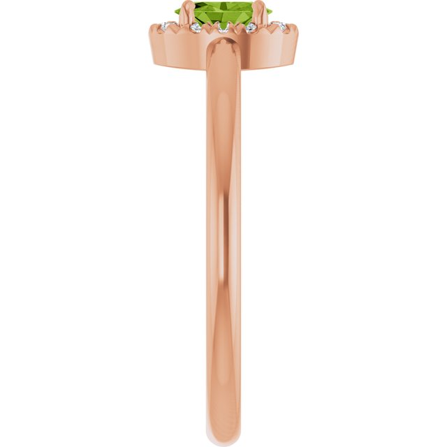 14K Rose Natural Peridot & .05 CTW Natural Diamond French-Set Halo-Style Ring