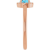 14K Rose Natural Aquamarine & .05 CTW Natural Diamond French-Set Halo-Style Ring