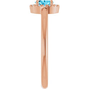 14K Rose Natural Aquamarine & .05 CTW Natural Diamond French-Set Halo-Style Ring