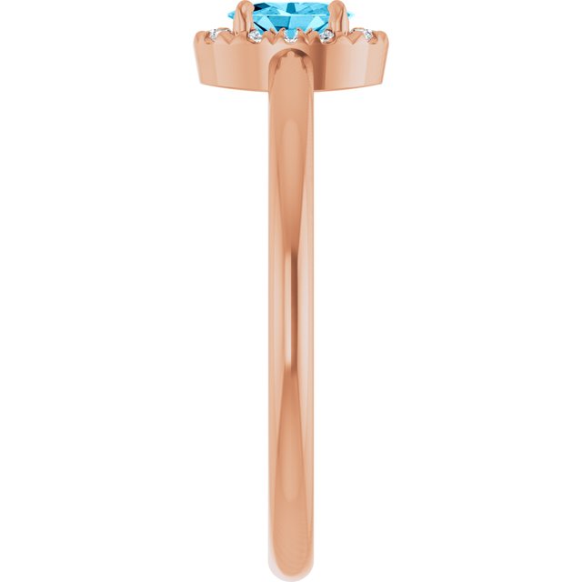 14K Rose Natural Aquamarine & .05 CTW Natural Diamond French-Set Halo-Style Ring