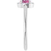 14K White Natural Pink Tourmaline & .05 CTW Natural Diamond French-Set Halo-Style Ring