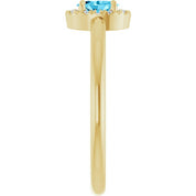 14K Yellow Natural Aquamarine & .05 CTW Natural Diamond French-Set Halo-Style Ring