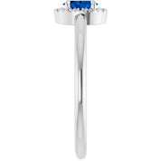 14K White Natural Blue Sapphire & .05 CTW Natural Diamond French-Set Halo-Style Ring