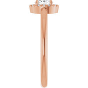 14K Rose Natural White Sapphire & .05 CTW Natural Diamond French-Set Halo-Style Ring