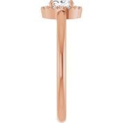 14K Rose Natural White Sapphire & .05 CTW Natural Diamond French-Set Halo-Style Ring