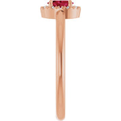 14K Rose Lab-Grown Ruby & .05 CTW Natural Diamond French-Set Halo-Style Ring
